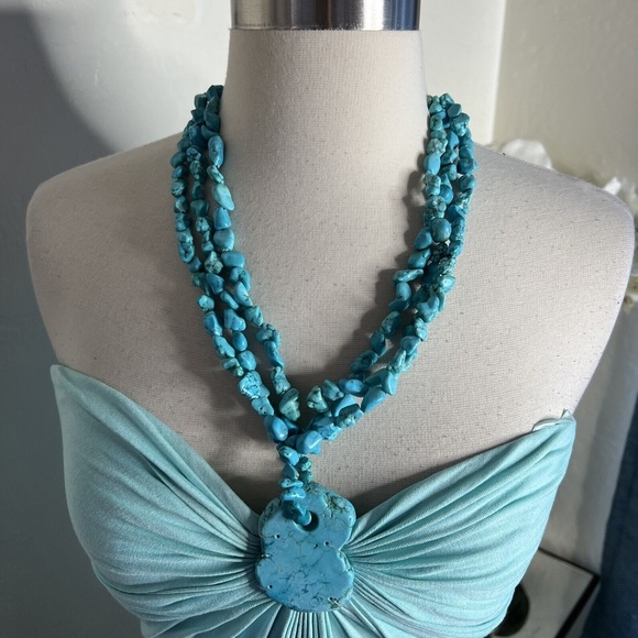 Sky Collection blue tie dye halter maxi Dress w/Turquoise Beading S - Picture 9 of 12